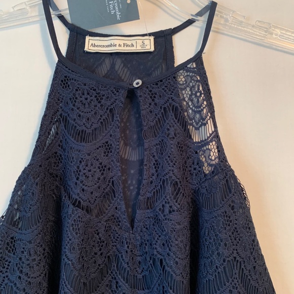 Abercrombie & Fitch Navy Blue Lace Top Size Small - Picture 6 of 15